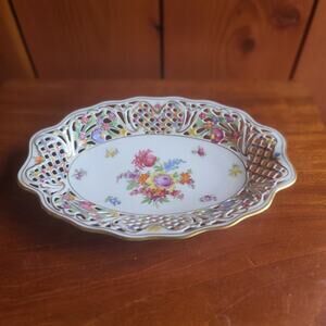 Vintage Schumann Bavaria Dresden Floral Germany Porcelain Dish Floral 10.5"